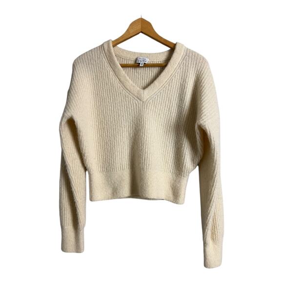 Paris Atelier & Other Stories Fuzzy Aplaca & Wool Blend Sweater Cream V-neck M - Picture 1 of 6